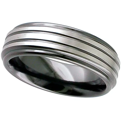 Zirconium Wedding Bands Flat Profile, Shoulder Cut With Twin Grooves